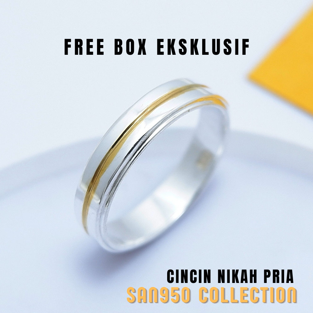 P03 Cincin Nikah Pria Perak 950 lis emas Elegan SAN950 Tunangan Paladium Platinum Emas Putih Premium