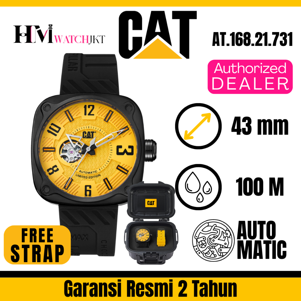 CATERPILLAR Auto Square AT.168.21.731 Jam Tangan Pria Original Analog Automatic Stainless Steel Sili