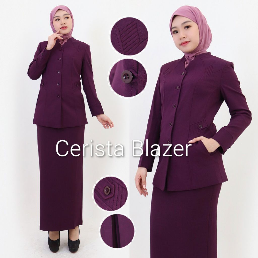 Cerista Blazer Seragam Ungu Tua Stelan Rok Span (273)