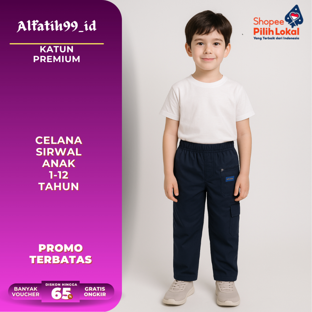 Celana Sirwal Anak 1 -12 Tahun Series Hisyam | Celana Saku Pinggir Anak Katun Terbaru