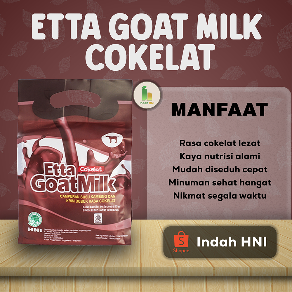 

ETTA GOAT MILK COKELAT HNI HPAI – Susu Kambing Ettawa Bubuk | Rasa Cokelat Lezat & Bergizi | Isi 10 Sachet @25g