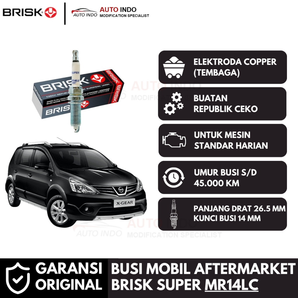 Busi Mobil Brisk Super MR14LC untuk Nissan Livina L10 L11 | Garansi Ori | Kunci Busi 14 mm