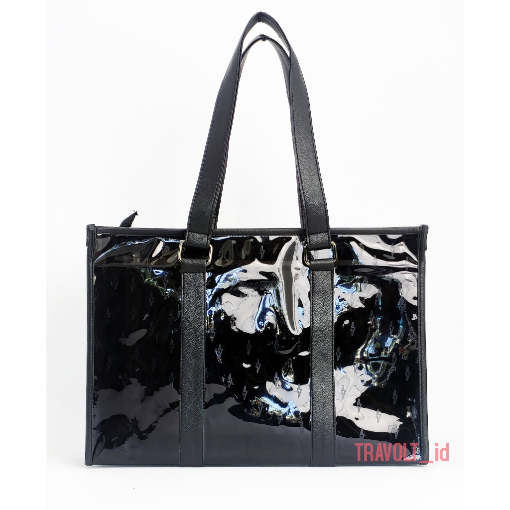 Totebag Hitam Transparant Tebal - Grain - Tas Mika PVC Hitam - Kulit - Travolt