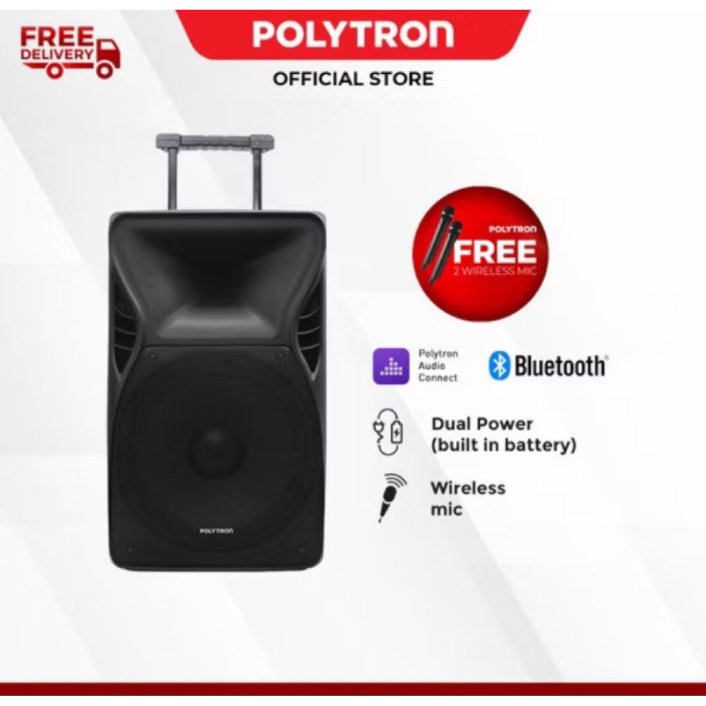 SPEAKER AKTIF POLYTRON 15 INCI PASPRO15F5 MIC WIRELES 2 MIC