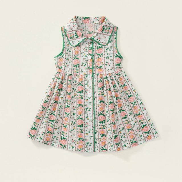 LIVI Dress vintage bunga mawar salur katun anak perempuan gaya vintage korea