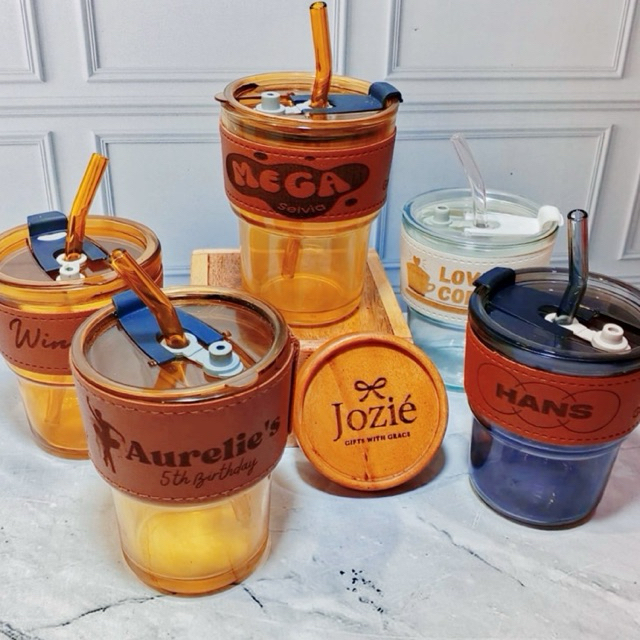 Gelas Tumbler Aesthetic Kaca Custom Nama Grafir