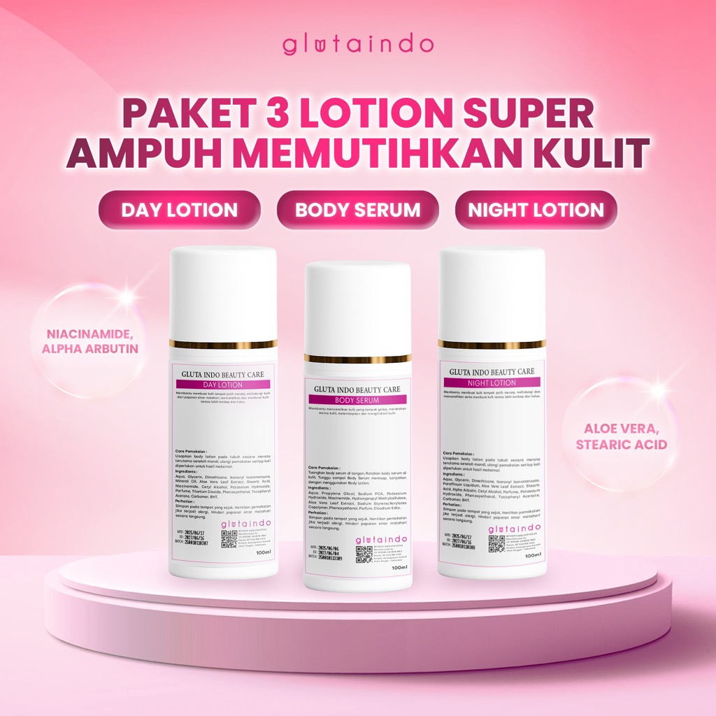 Glutaindo Lotion Extra Whitening - Handbody Pemutih Kulit & Serum Pelembab Seluruh Badan