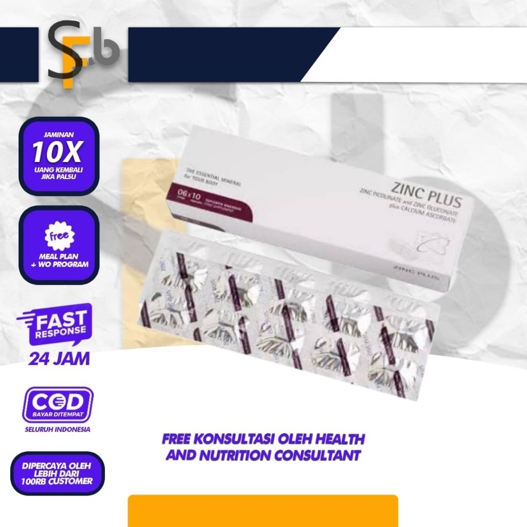 ZINC PLUS Untuk Jerawat Rambut Rontok Vitamin C [1 Box] 60 Kapsul