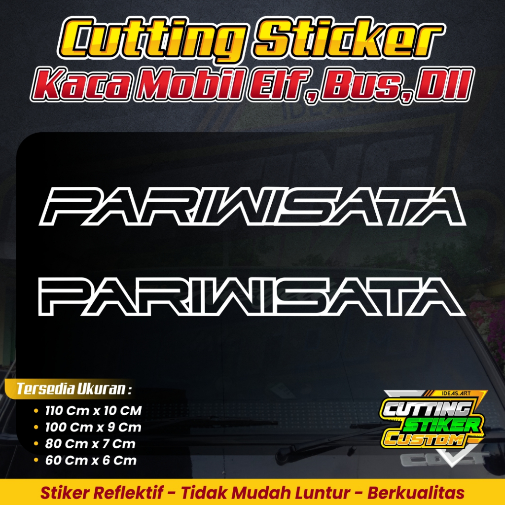 Cutting Sticker PARIWISATA Kaca Bus, Minibus Elf, Mobil | Stiker kaca Pariwisata