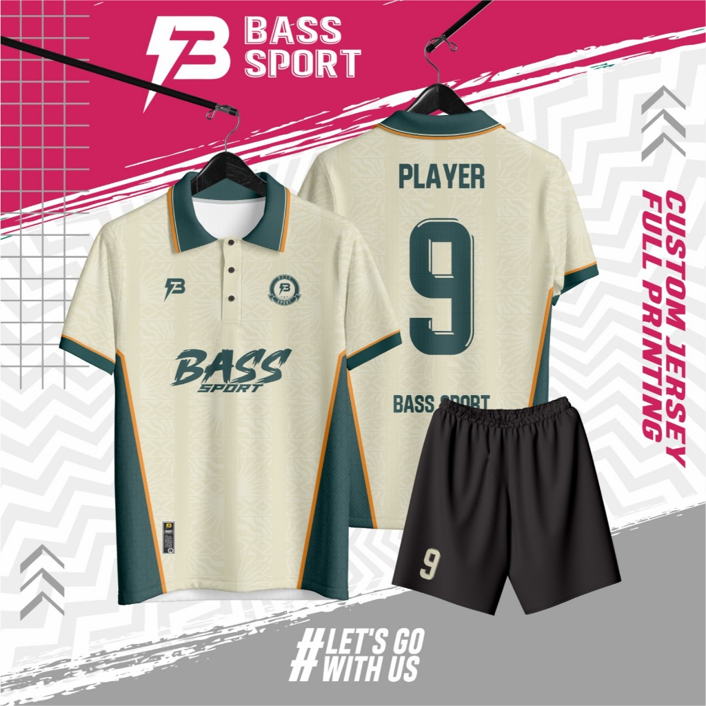 Jersey futsal printing berkerah green cream baju bola jersey bola baju futsal gratis nama nomor pung