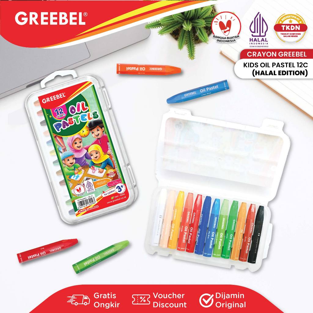 

GREEBEL Crayon Krayon 12 Warna Crayon Kids Oil Pastel 12 Halal Edition Crayon GREEBEL