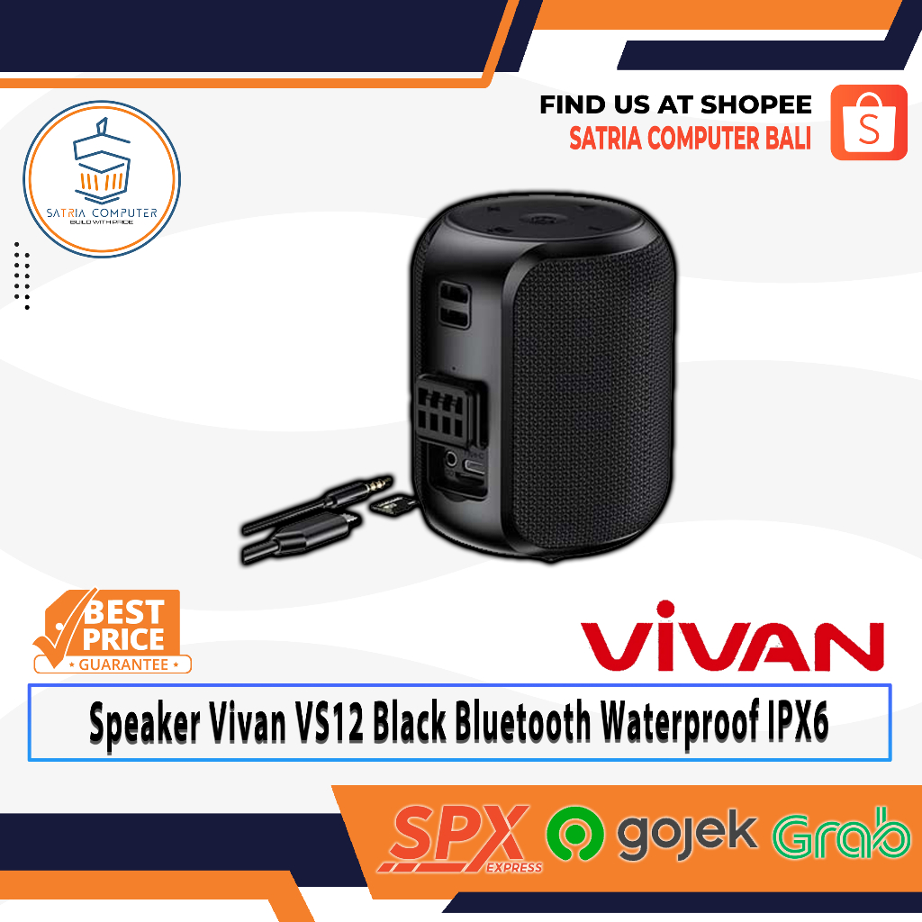Speaker Vivan VS12 Black Bluetooth Waterproof IPX6