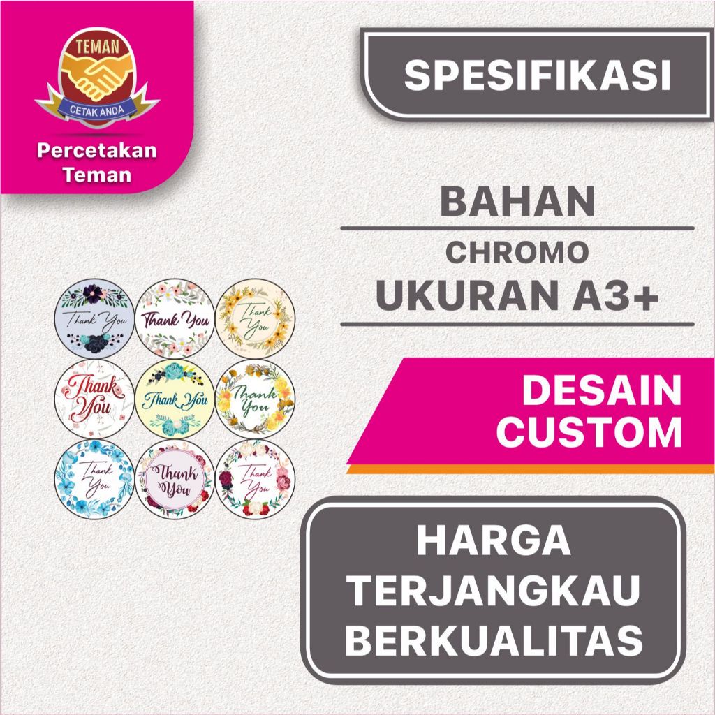

STIKER SNACK BOX THANK YOU / TERIMA KASIH , CHROMO A3+ CUTTING ISI 150 PCS