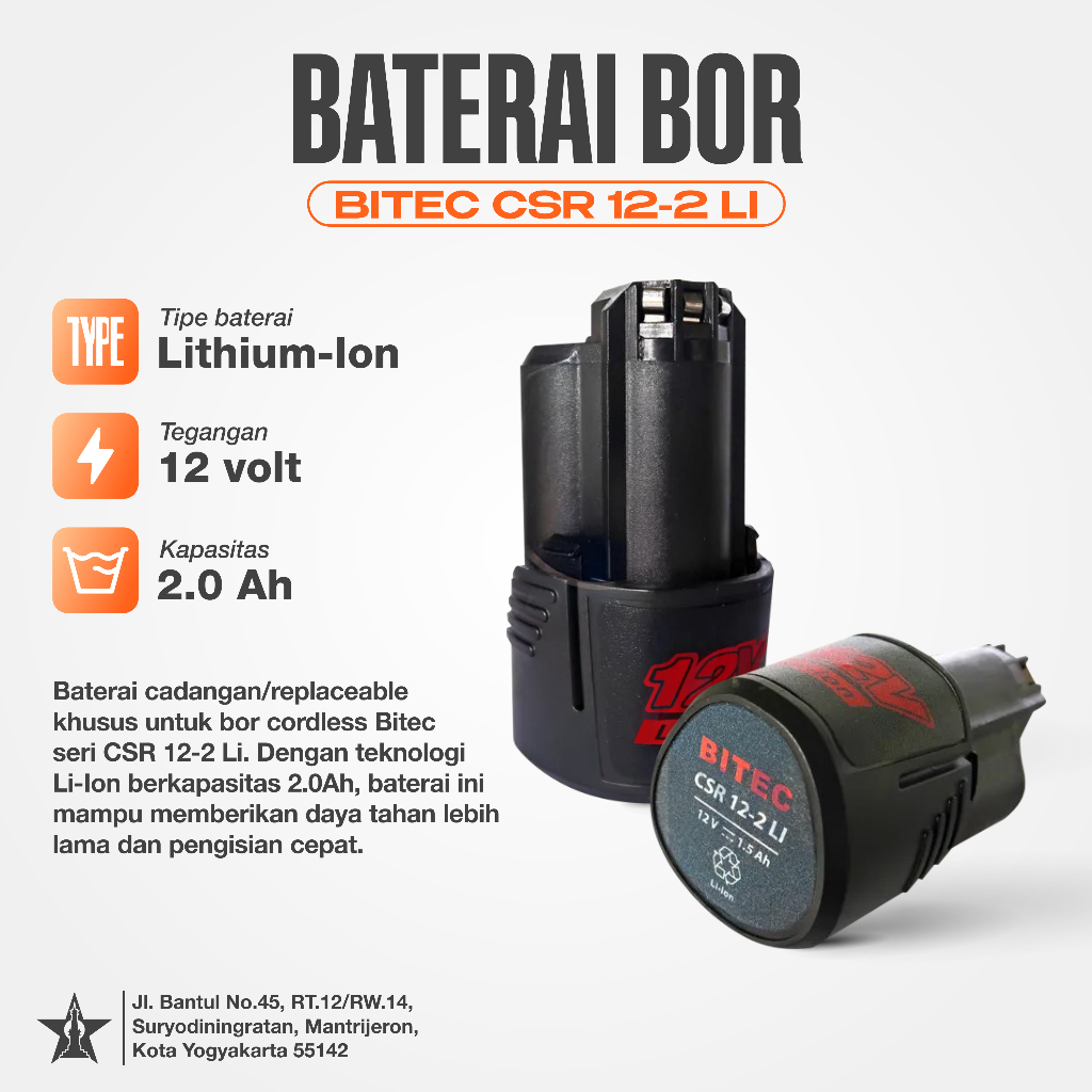 Baterai Mesin Bor BITEC / MDON BATERAI 12V BOR CORDLESS DRILL MDON