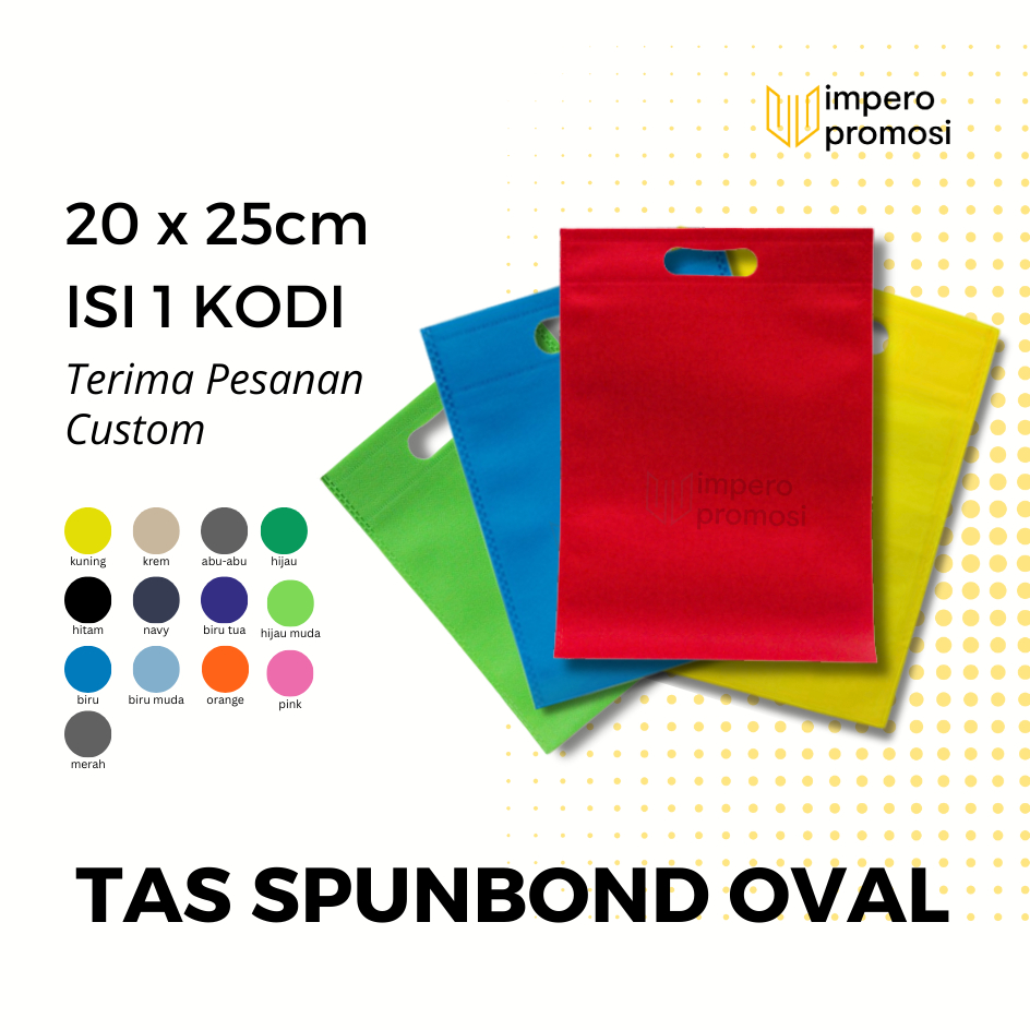 

Impero - Tas Spunbond Oval 20x25 Isi 20pcs Banyak Warna Goodiebag Souvenir Kodian