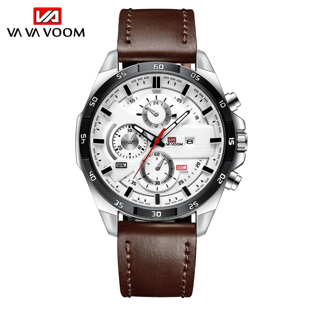 Jam Tangan Pria VAVAVOOM 216 Tahan Air Kulit Leather Anti Karat Premium Original  (skmei_original.id