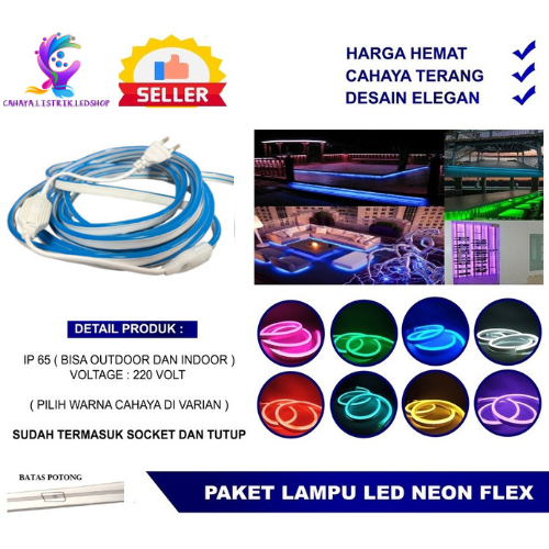 NEON FLEX LAMPU LED NEON FLEX 5M 6M 7M 8M 9M 10M  ( SUDAH ADAPTOR + TUTUP / SIAP PAKAI  )220V  / Neo