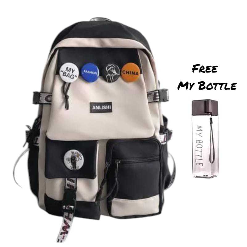 Tas Ransel Sekolah Remaja Wanita Pria Kekinian ANLISHI Backpack Fashion Keren Import Premium Muat La