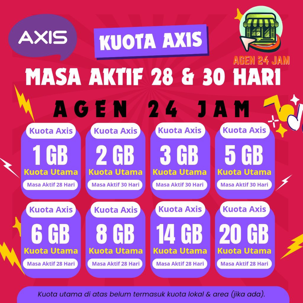 PAKET DATA AXIS MASA AKTIF 28 & 30 HARI / KUOTA INTERNET AXIS TERMURAH 24 JAM FAST RESPON