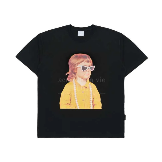 ADLV BABY FACE YELLOW SHIRT SHORT SLEEVE T-SHIRT BLACK