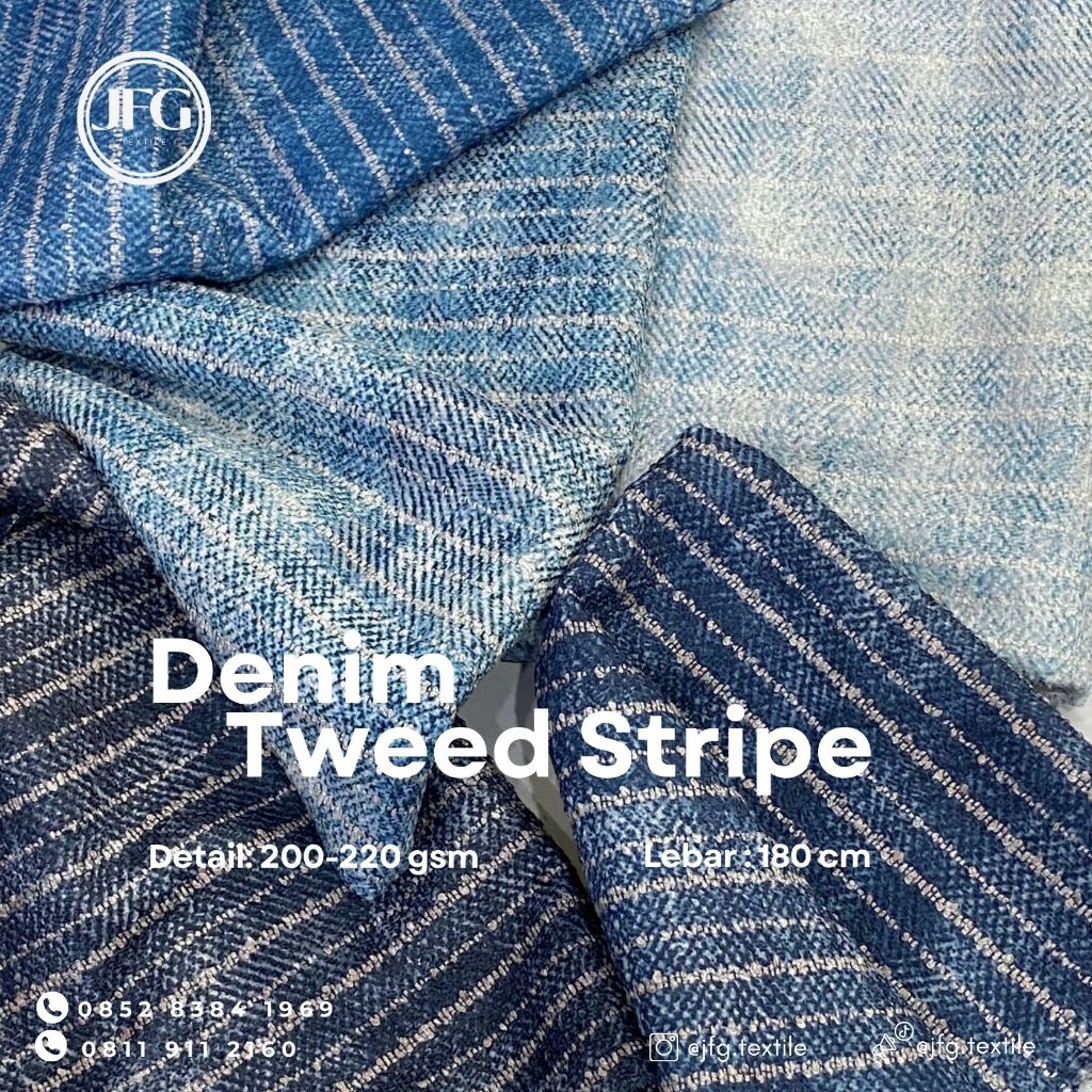 Bahan Kain Denim Tweed Knit Stripe | Adem | Lembut | Nyaman di Kulit | Tidak Menerawang