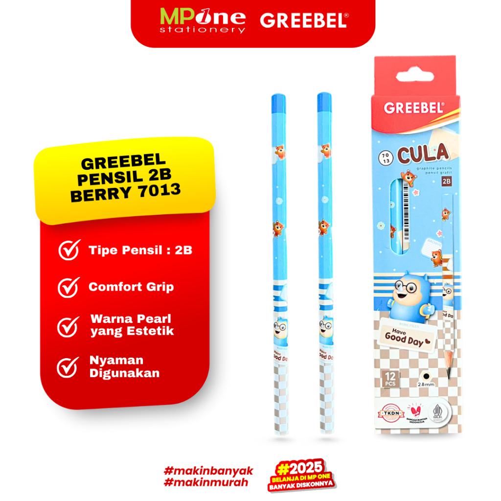 

(1 KOTAK) Greebel Pensil Kayu 2B Motif Berry Biru / Pensil Anak Lucu / Pensil 2B GREEBEL