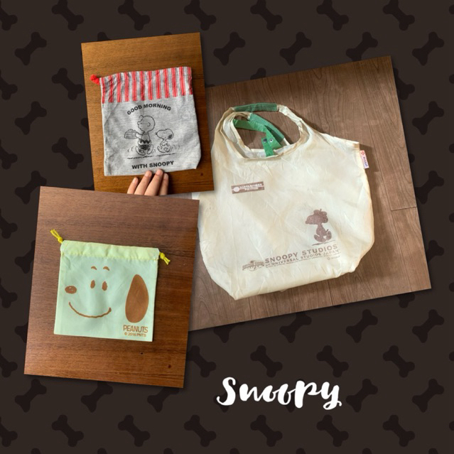 Snoopy pouch serut Charlie Brown Peanuts tas belanja nilon aneka Snoopy