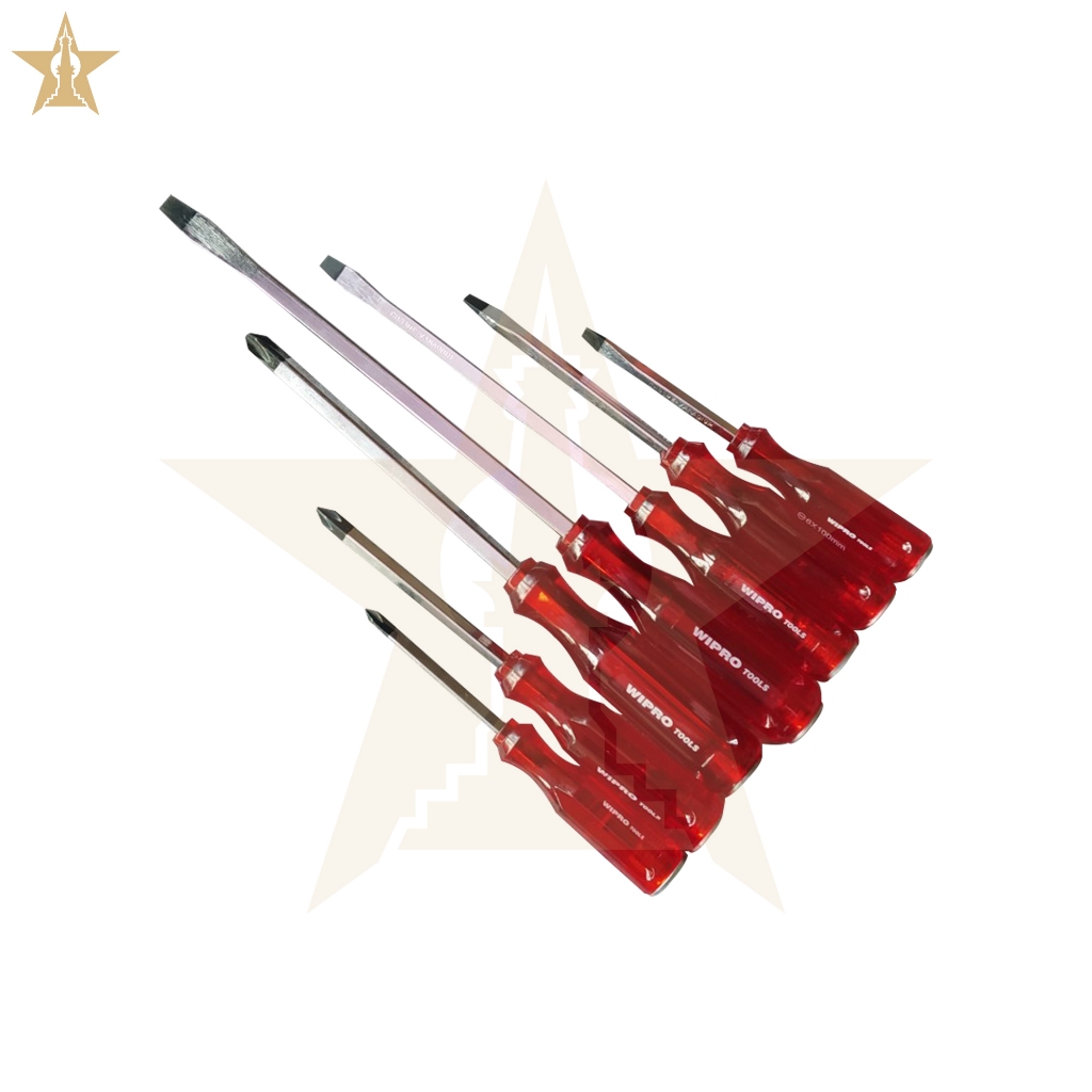 Obeng Plus (+) minus (-) Gagang Merah obeng Tembus 6mm WIPRO Obeng Plus Minus