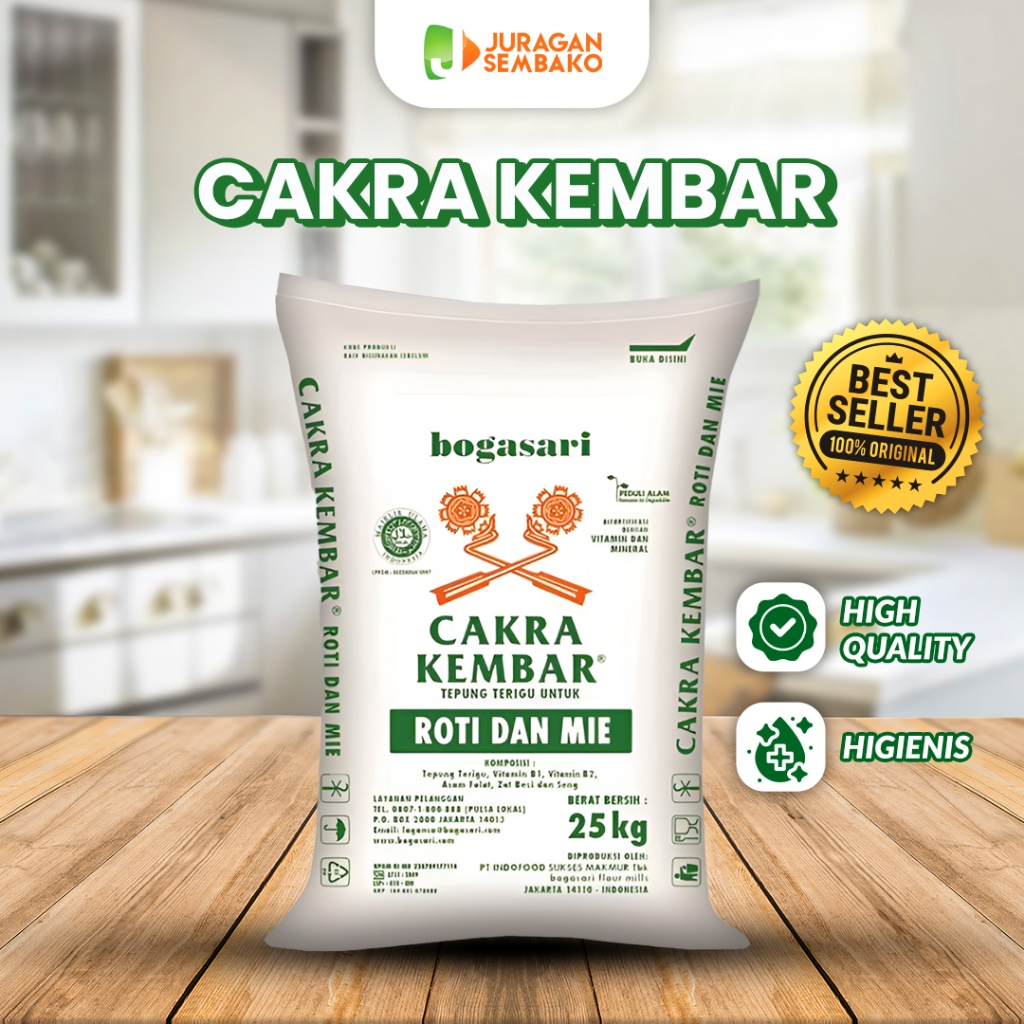 

Tepung Terigu Cakra Kembar Bogasari Karung 25 kg