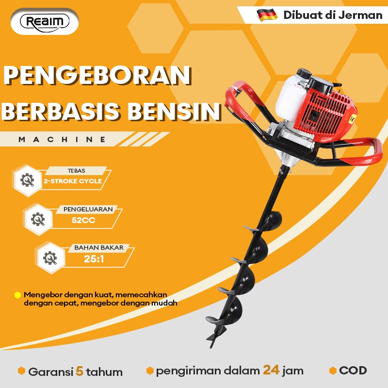 Reaim Mesin Bor Gali Tanah 52 CC Earth Auger Drill Earth Auger Alat Penggali Lubang Tanah Engine Dri