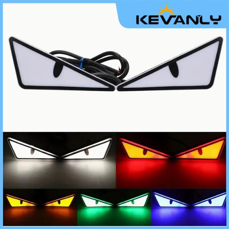 KEVANLY 2pcs plat nomor sepeda motor LED, lampu mata setan segitiga, lampu proyeksi sepeda motor min