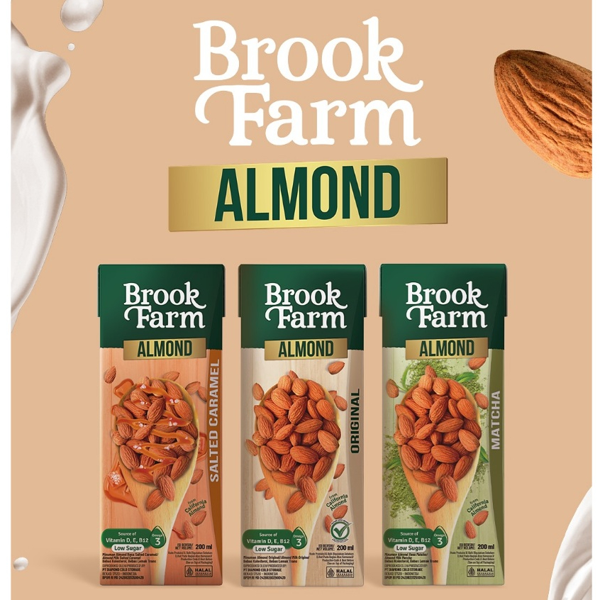 

Brookfarm Susu Almond | Susu UHT Brookfarm | Ada 3 Rasa Original, Matcha, Salted Caramel 200ml