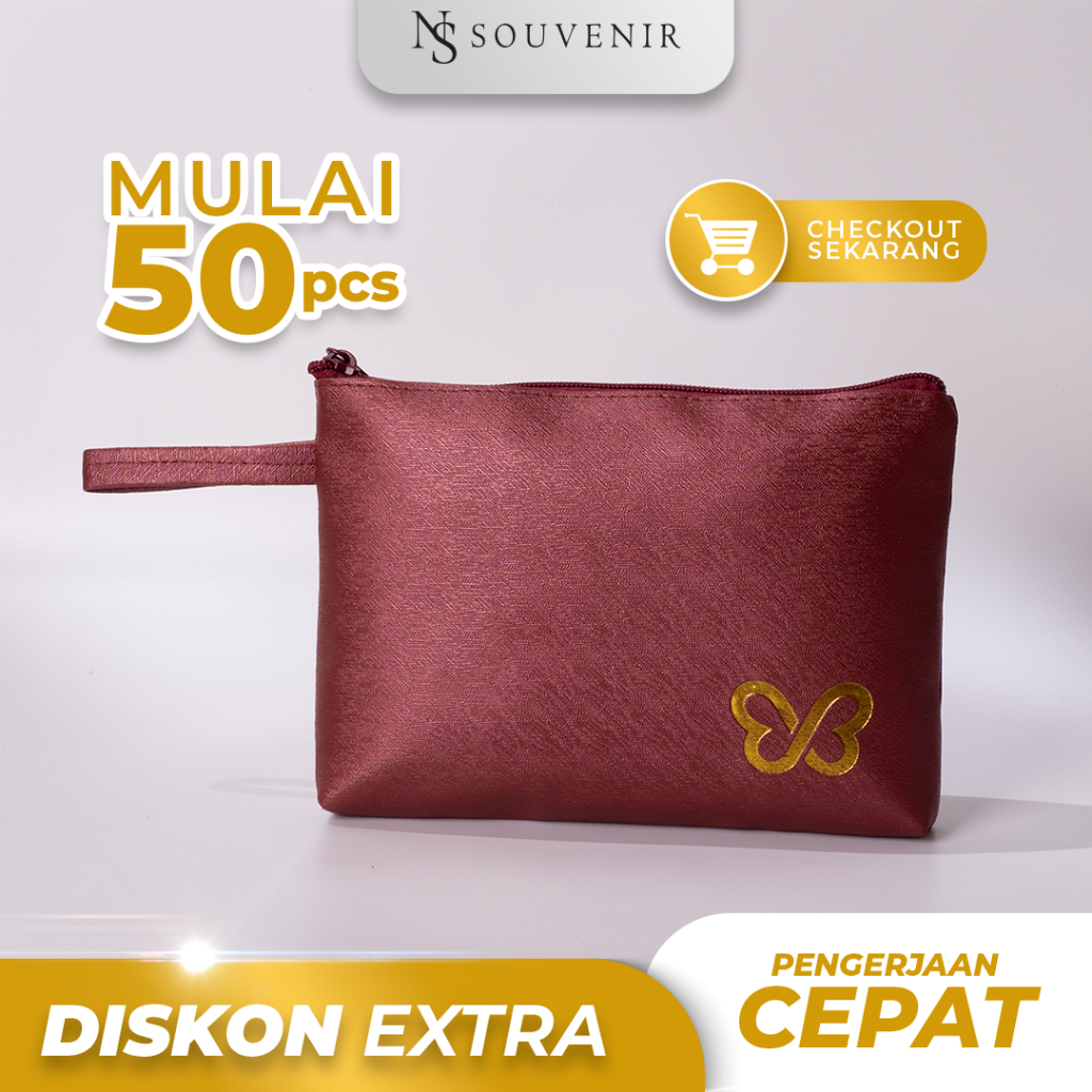 Pouch kapal metalik souvenir pernikahan dompet pouch tempat wadah kosmetik makeup souvenir mewah ham