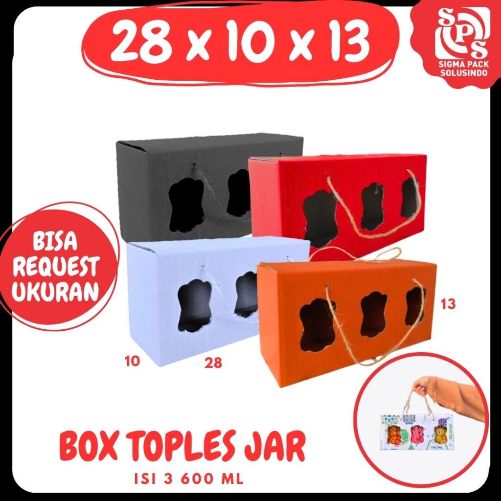 

Box Kuker Tali jar 28x10x13 Toples Jar 600ml isi 3 Jinjing Gable Box Jar Kue Kering Gable Box Serbaguna Botol Dus Kue Kering Kemasan Madu Souvenir