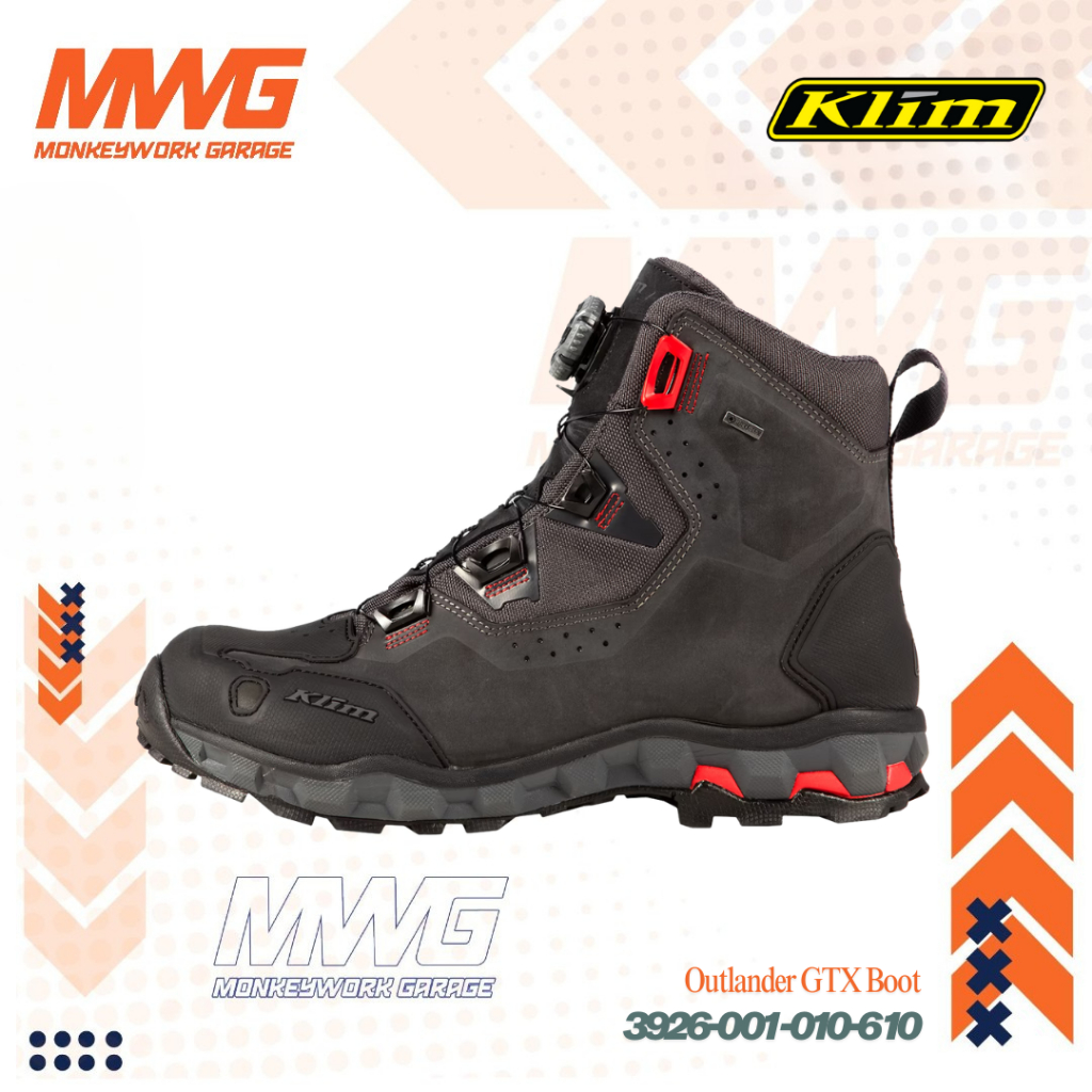 KLIM OUTLANDER GTX BOOTS ASPHALT HIGH RISK RED SIZE 10/44