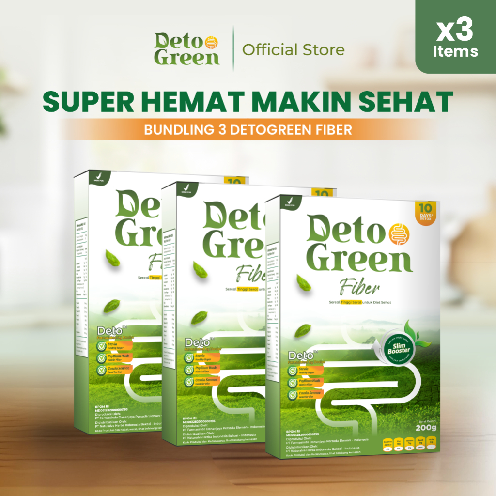 

DETOGREEN FIBER Paket 3 Oat Sereal Sehat Diet Efektif Turunkan Berat Badan Optimal 200 Gram