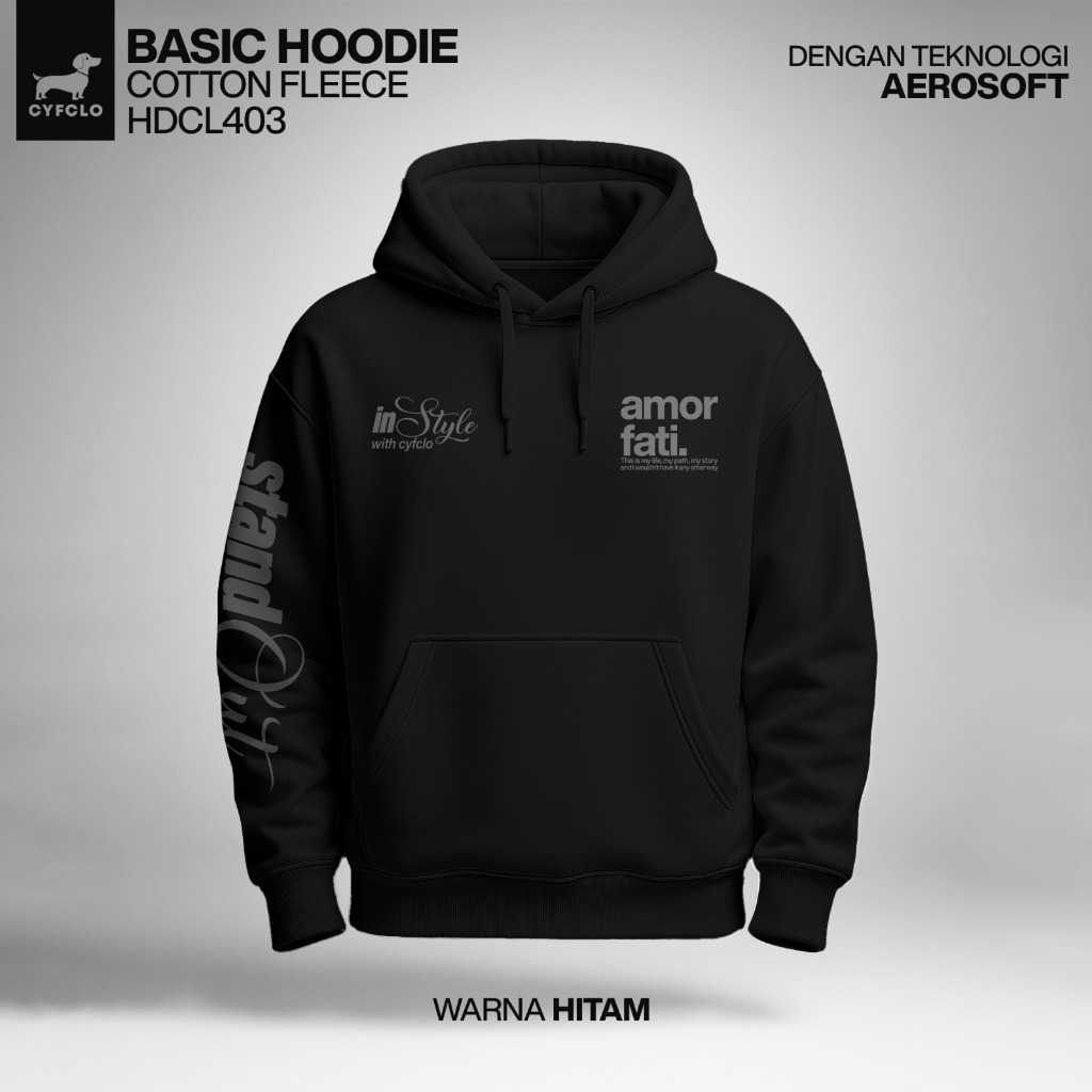 CYFCLO Hoodie Fleece Tebal, Lembut Menghangatkan Sablon DTF Kuat Design Terbaru | HDCL403-Amor Fati
