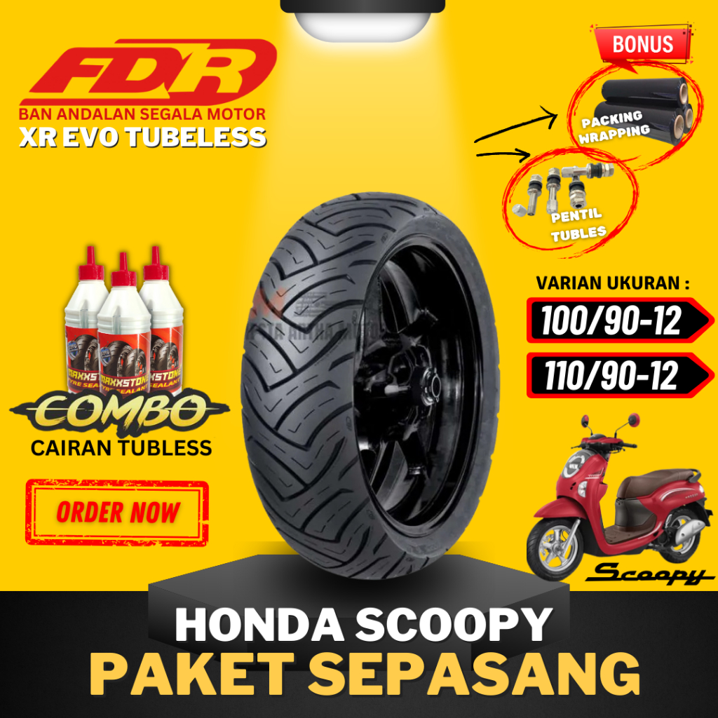 [PAKET PROMO SEPASANG] BAN FDR XR EVO RING 12 /  BAN FDR XR EVO VESPA SCOOPY ( 100/90-12 & 110/90-12
