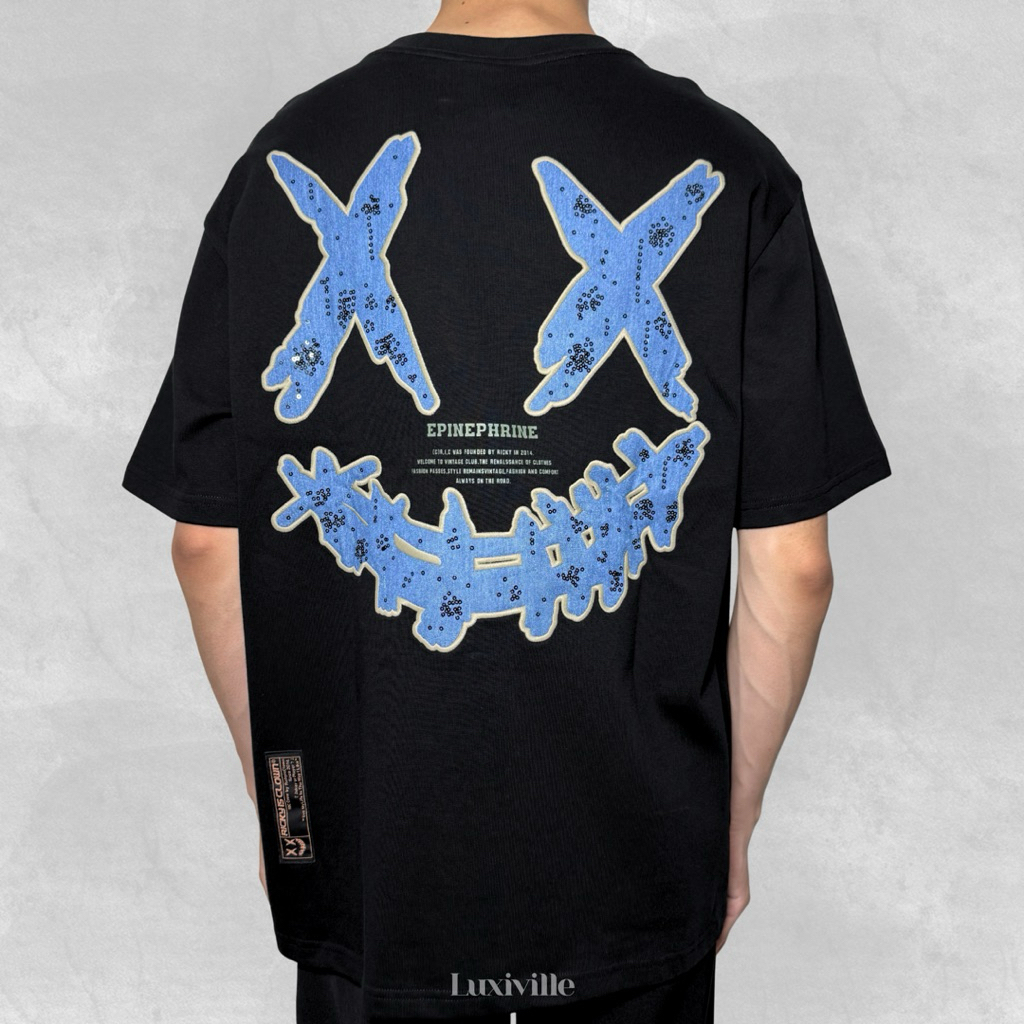 RIC Ricky Is Clown Smiley Denim Ripped Jeans Embroidery Tee Original / Rickyisclown Authentic