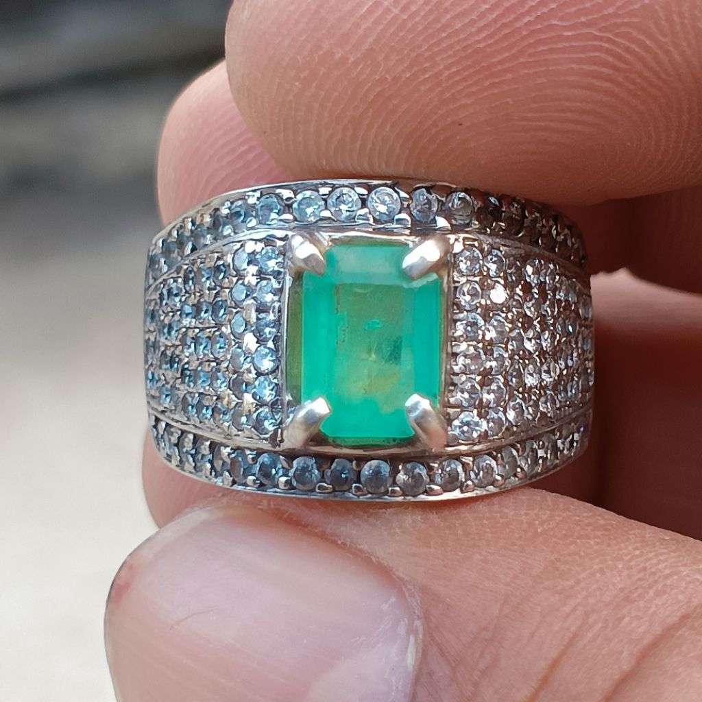 zamrud Colombia natural ring perak mewah