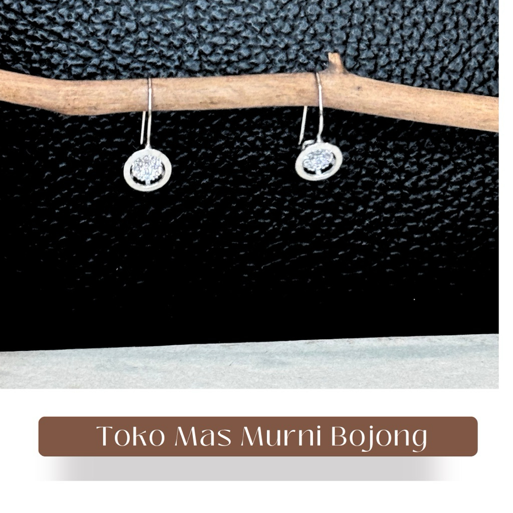 anting emas putih model bulat ukir samping simple 8K toko mas murni