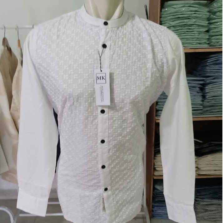 kemko brokat pria // MK Pria Lengan Pendek Arabesque White Design//Baju Koko Putih Lengan Panjang