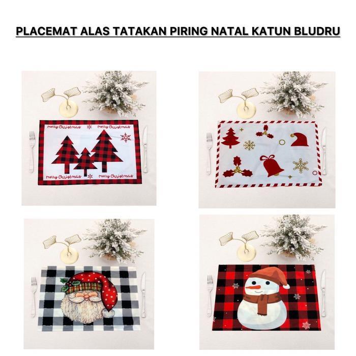 Yeraya Placemat Alas Tatakan Piring Natal Katun Bludru alas piring natal alas makan natal dekorasi m