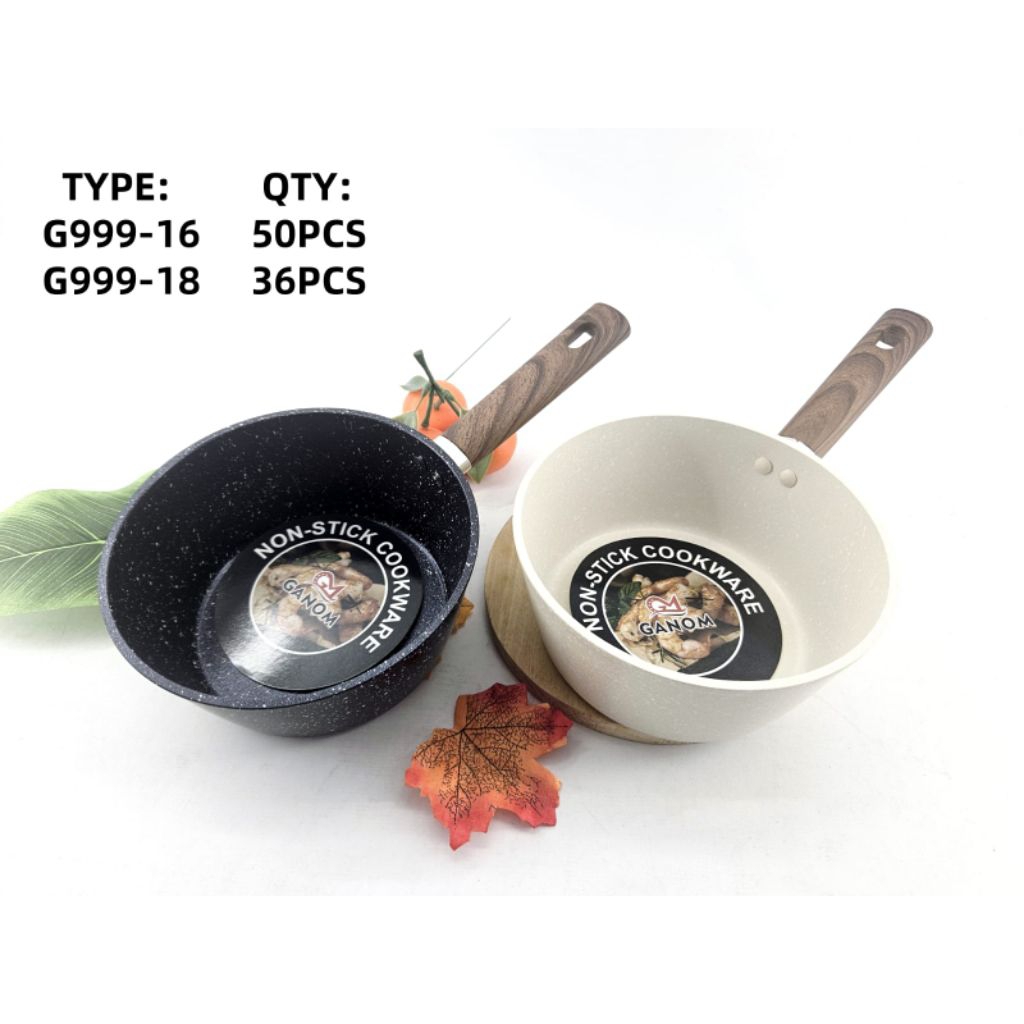 Non Stick Coke ware GANOM Teflon Ani Lengket Gagang Motiv Kayu / Panci Susu / Panci Masak Mie