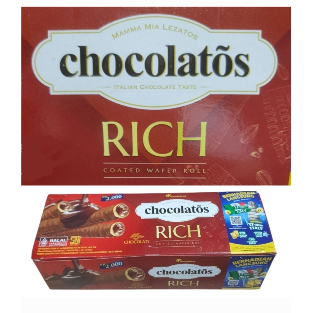 

Chocolatos RICH 2000 / Chocolate Coated Wafer Roll / Mamma Mia Lezatos