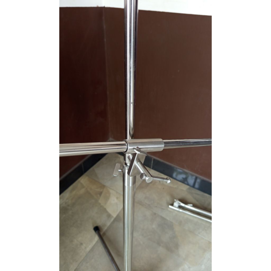 stand mic / cagak stenlees asli  mik dobel 2 mic mik buat imam masjid atau tamborin orkes