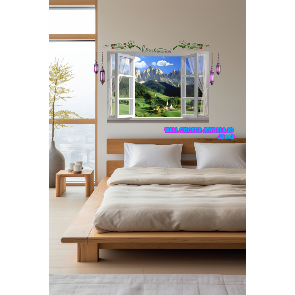Wallpaper Jumbo 3D Mural Photowall jendela Walpaper 3D Dekorasi Dinding Pemandangan Alam Jendela Sti