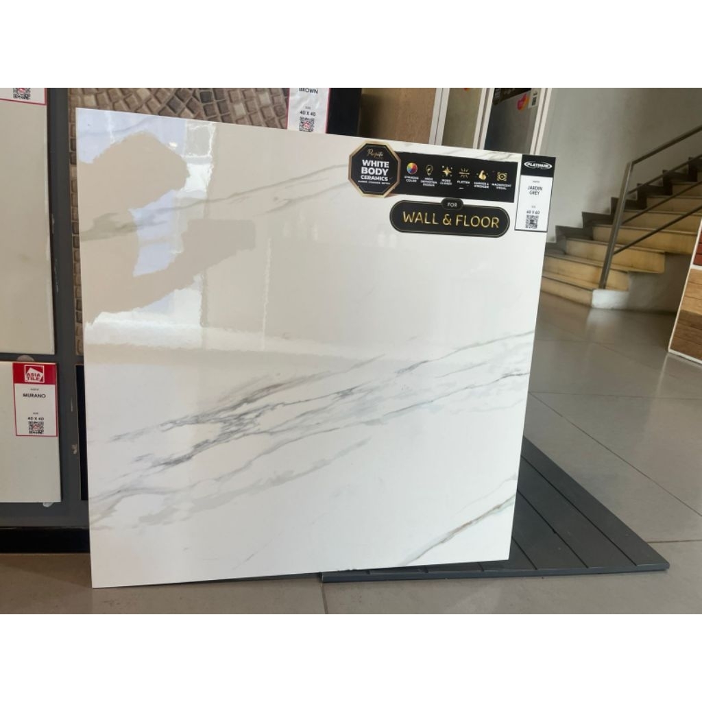 KERAMIK MURAH 60X60 SEMI GRANIT PLATINUM JARDIN GREY SUPER GLOSSY