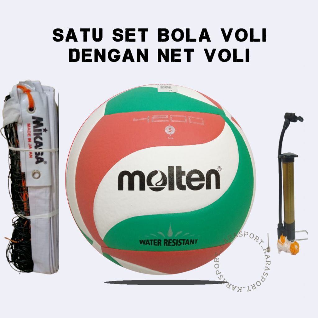 MOLTEN Bola Voli Volley Molten 4200 Ori Satu Set dengan Net bola voli indoor outdoor satu set dengan