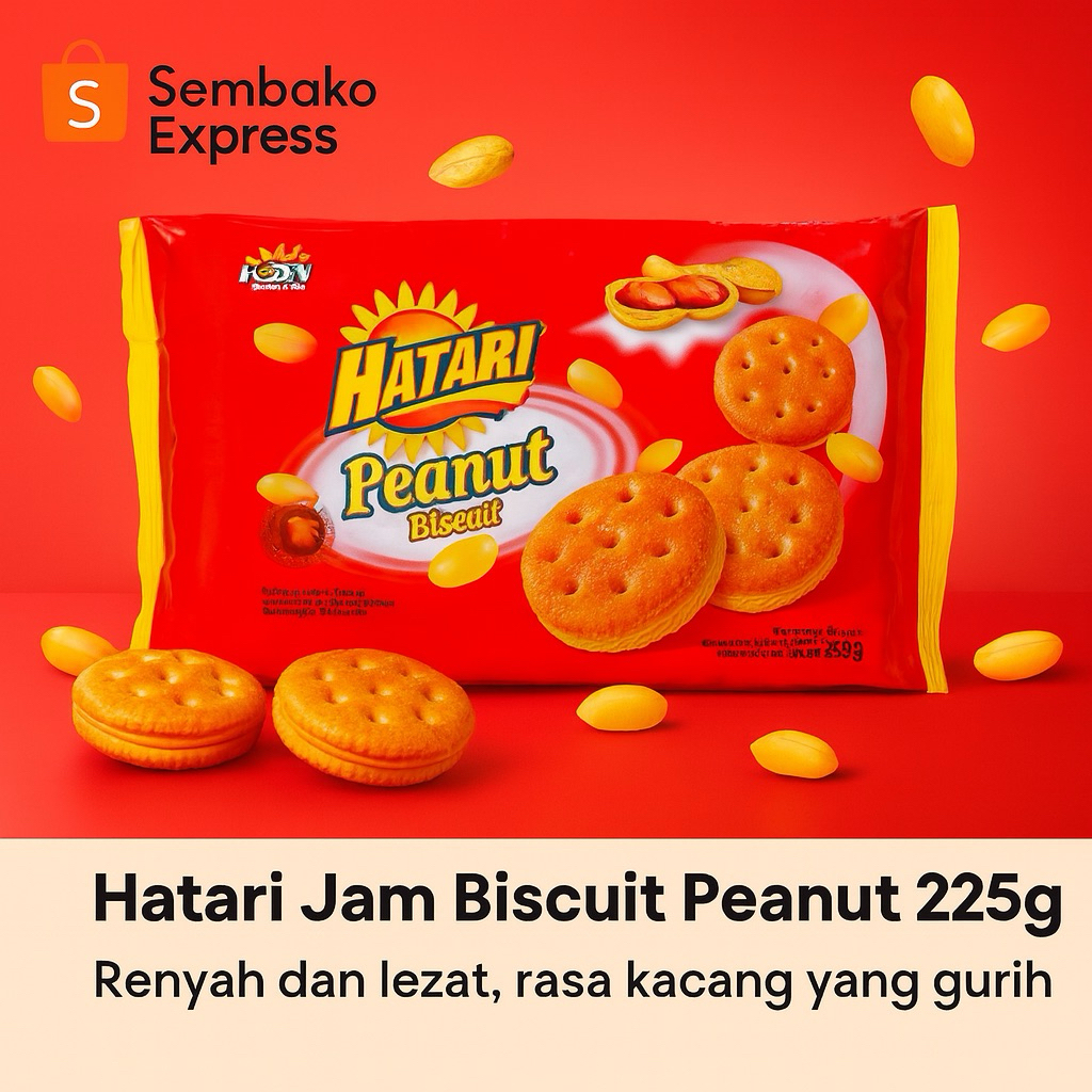 

Hatari Peanut Sandwich Biscuit 225g – Biskuit Isi Krim Kacang Gurih